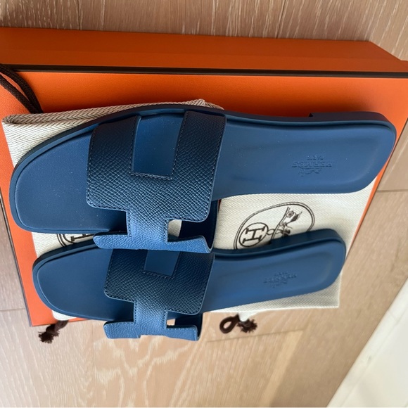 HERMÈS Oran Sandals Bleu Bleuet size EU 38.5/US 8.5 - Picture 4 of 7